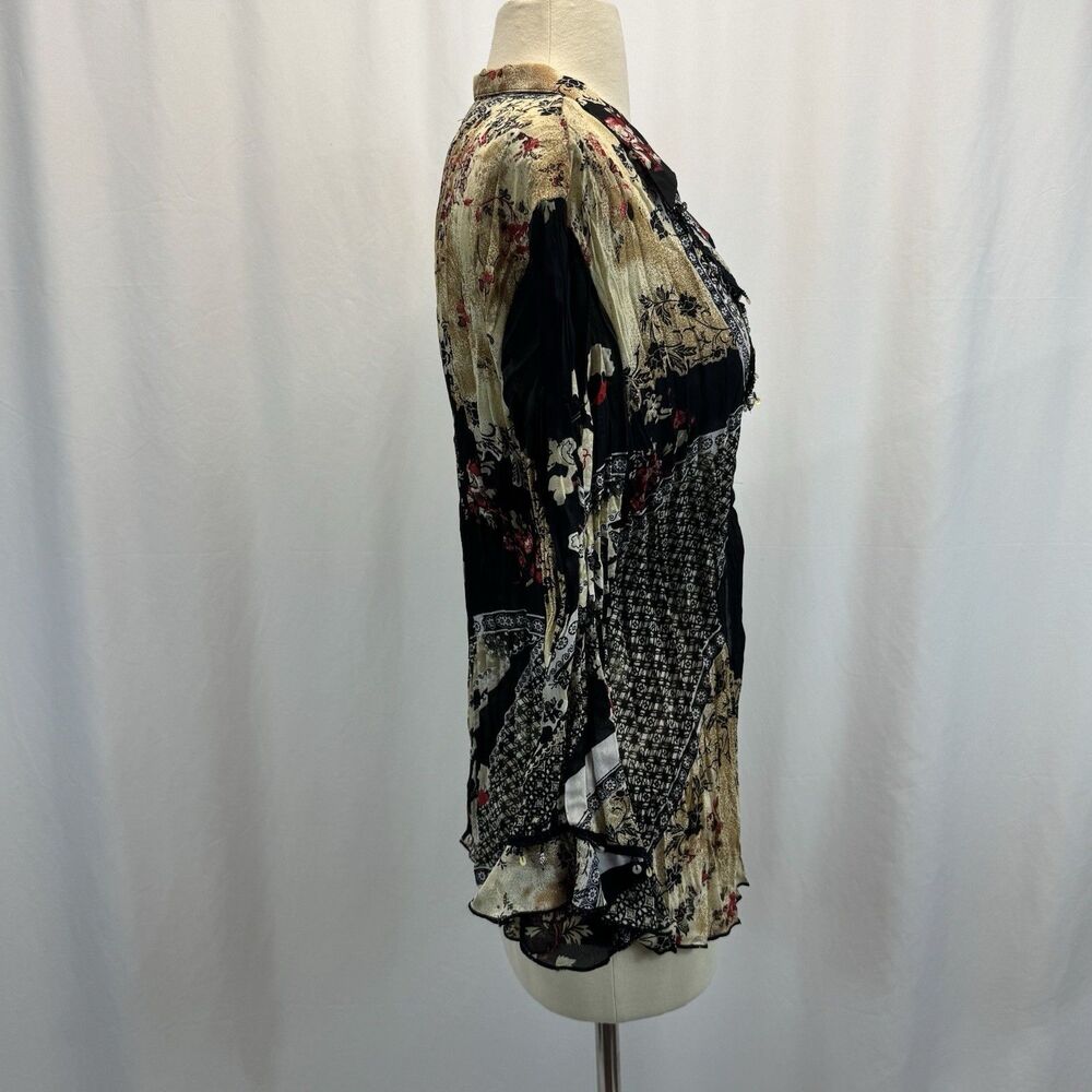 Boho Floral Patchwork Blouse Shirt L Paisley Boho Festival Western Art Flowy - Picture 7 of 13